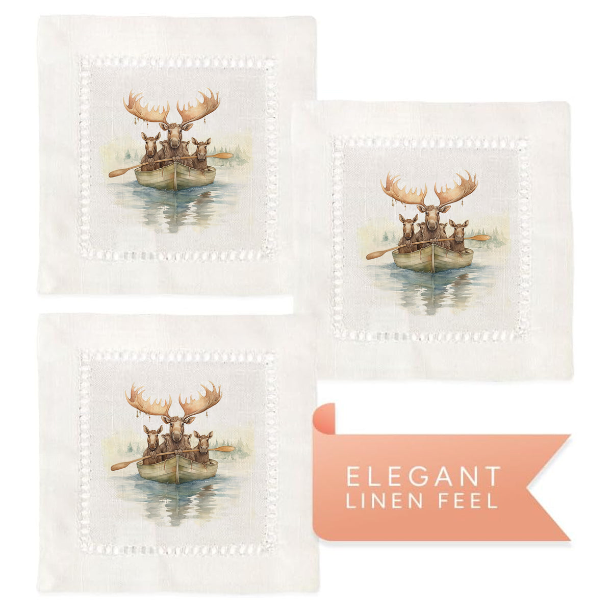 Mooses on Boat Hemstitch Napkins