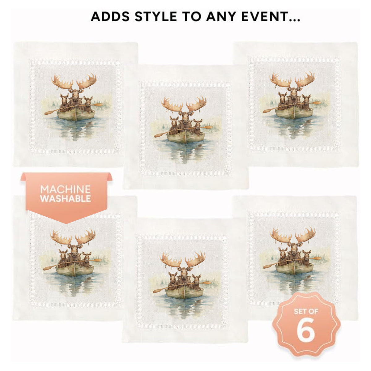 Mooses on Boat Hemstitch Napkins