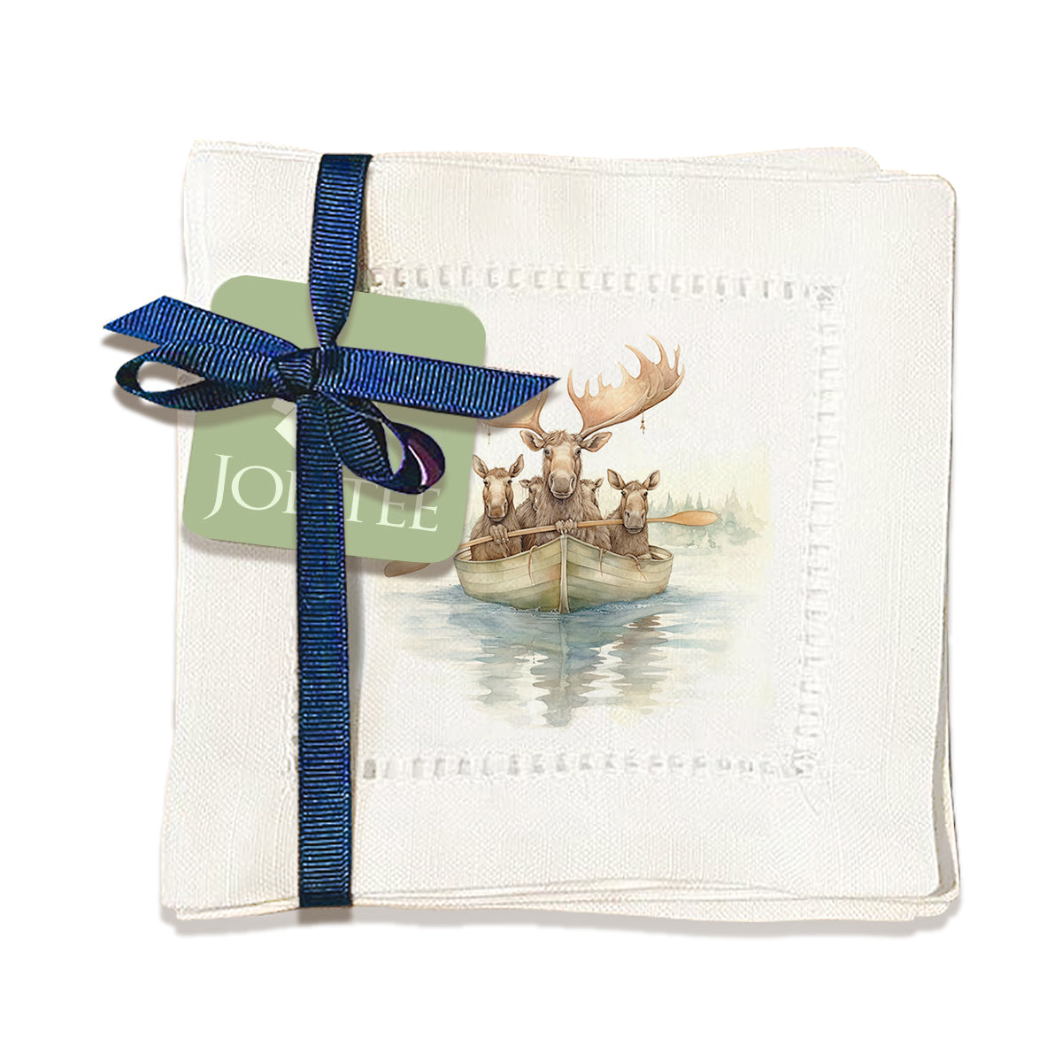 Mooses on Boat Hemstitch Napkins