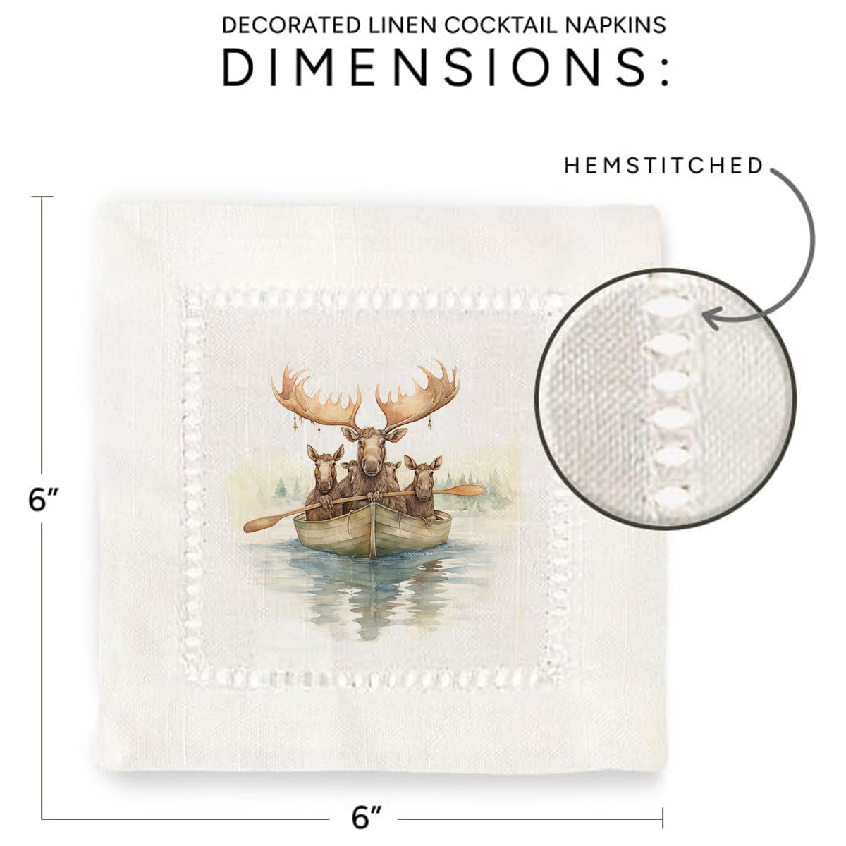 Mooses on Boat Hemstitch Napkins