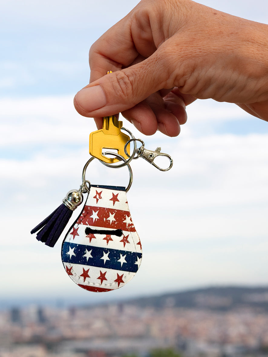 Neoprene AirTag Compatible Case Keychain – Durable & Stylish Holder with Secure Ring and Clip, Compatible with Apple AirTag (Americana Patriotic)