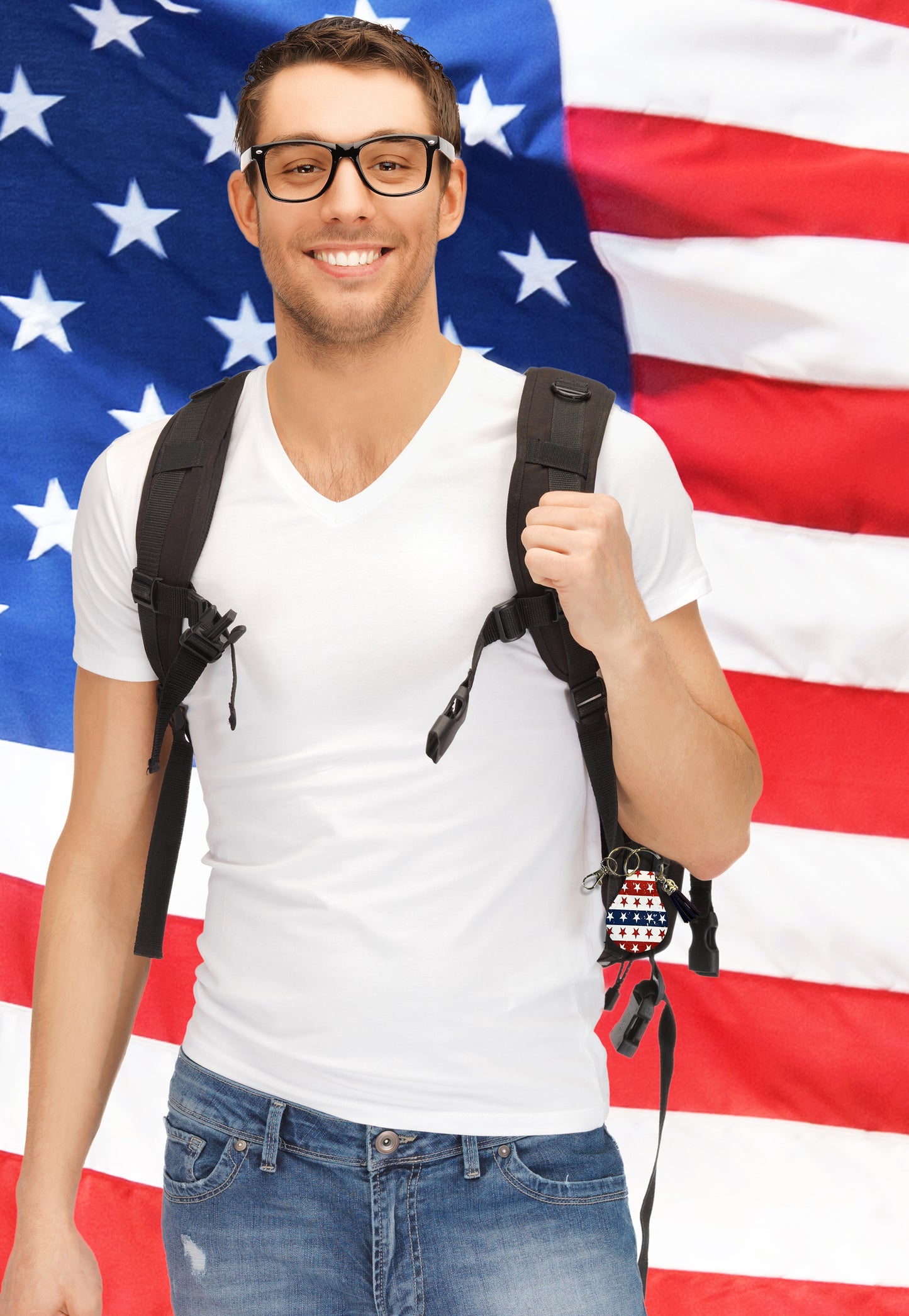 Neoprene AirTag Compatible Case Keychain – Durable & Stylish Holder with Secure Ring and Clip, Compatible with Apple AirTag (Americana Patriotic)