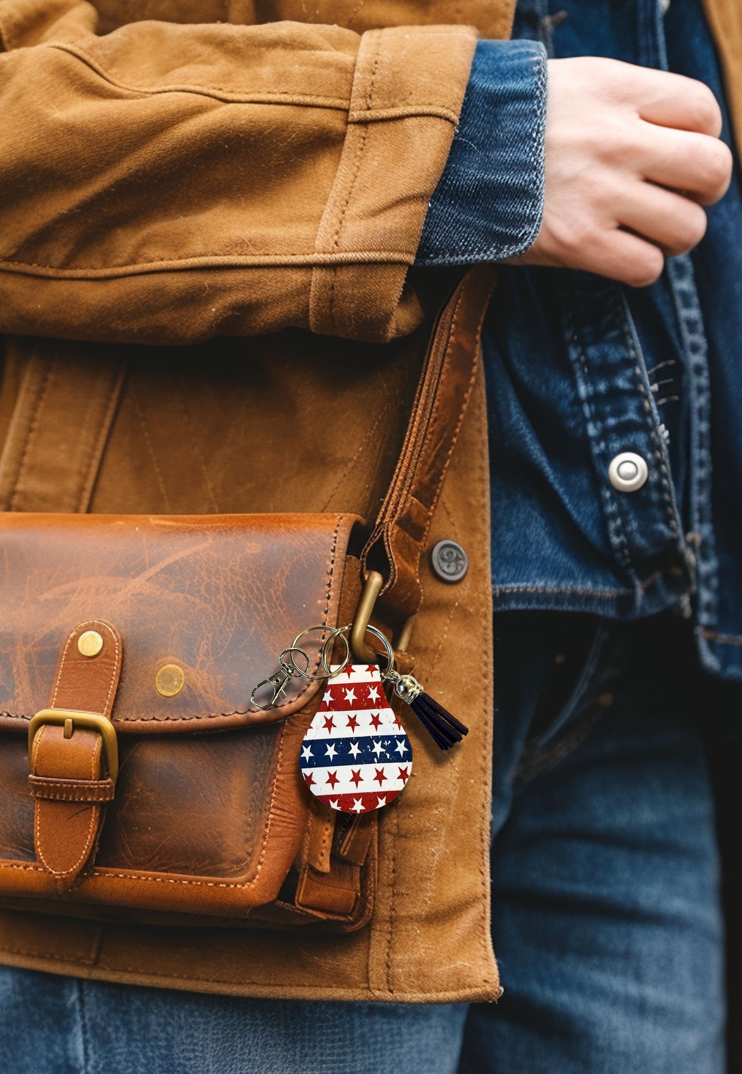 Neoprene AirTag Compatible Case Keychain – Durable & Stylish Holder with Secure Ring and Clip, Compatible with Apple AirTag (Americana Patriotic)