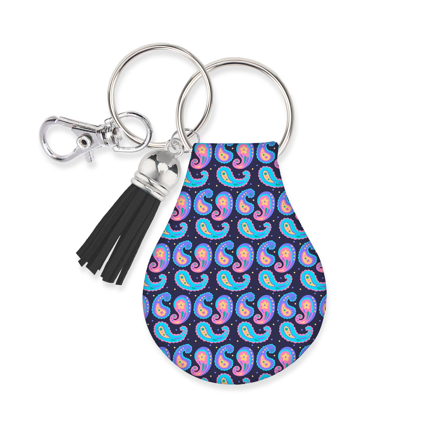 Jolitee Neoprene AirTag Compatible Case Keychain – Durable & Stylish Holder with Secure Ring and Clip, Compatible with Apple AirTag (Paisley)