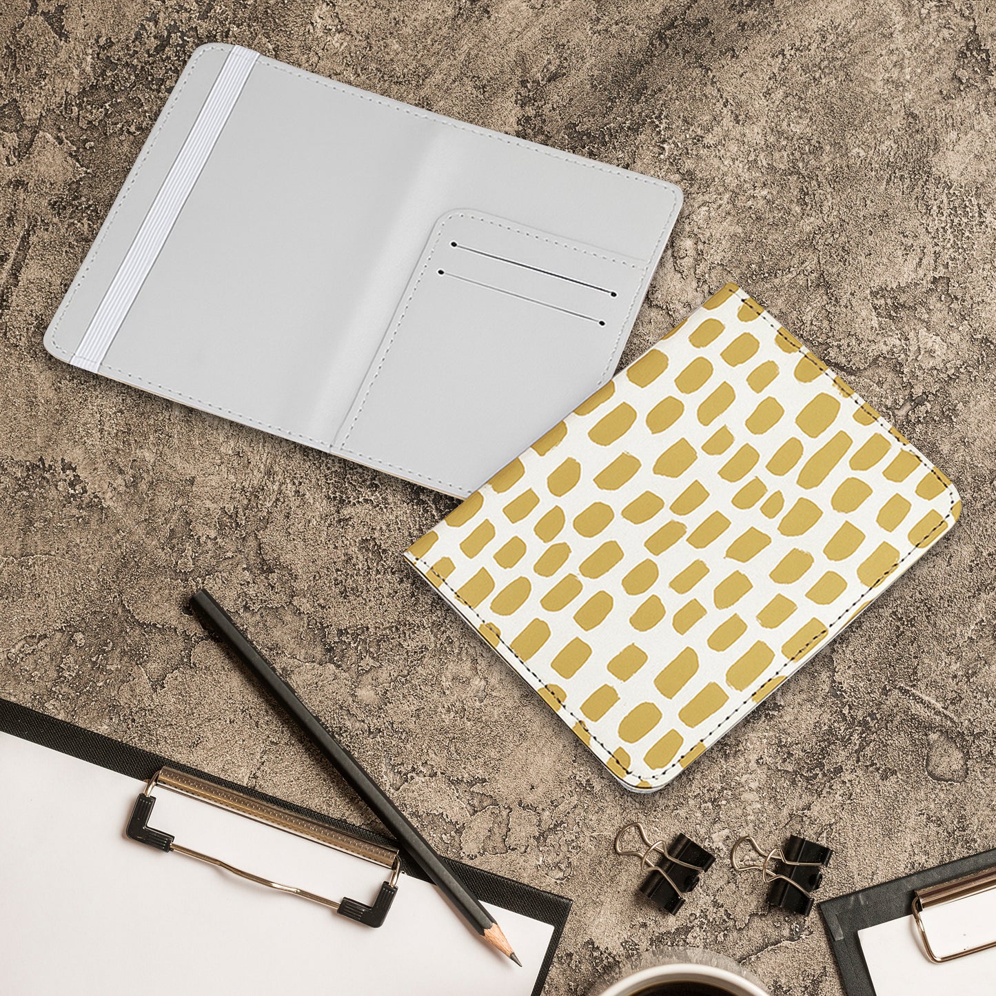 Jolitee Premium PU Vegan Leather Passport Holder, Brown Spots