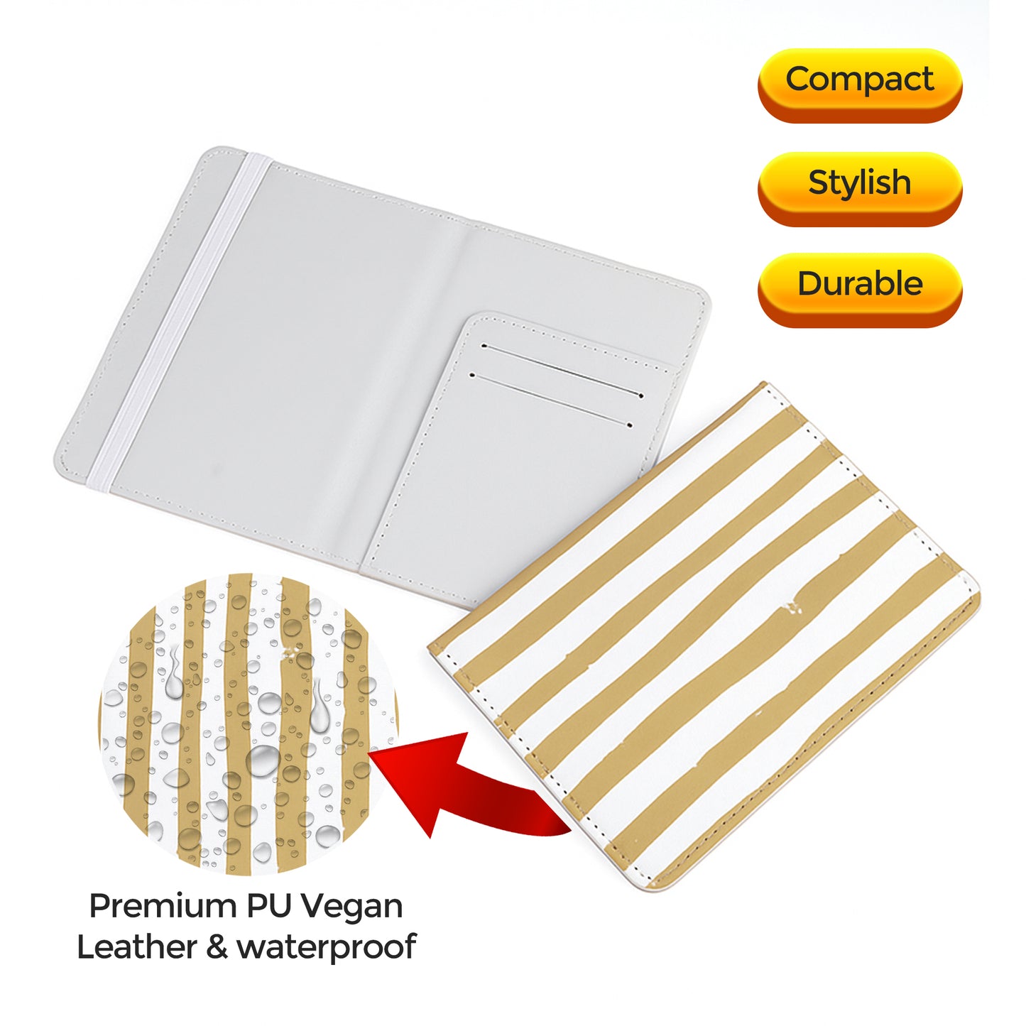 Jolitee Premium PU Vegan Leather Passport Holder, Brown Stripes