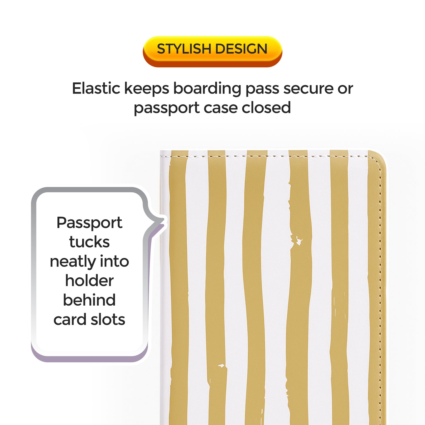 Jolitee Premium PU Vegan Leather Passport Holder, Brown Stripes