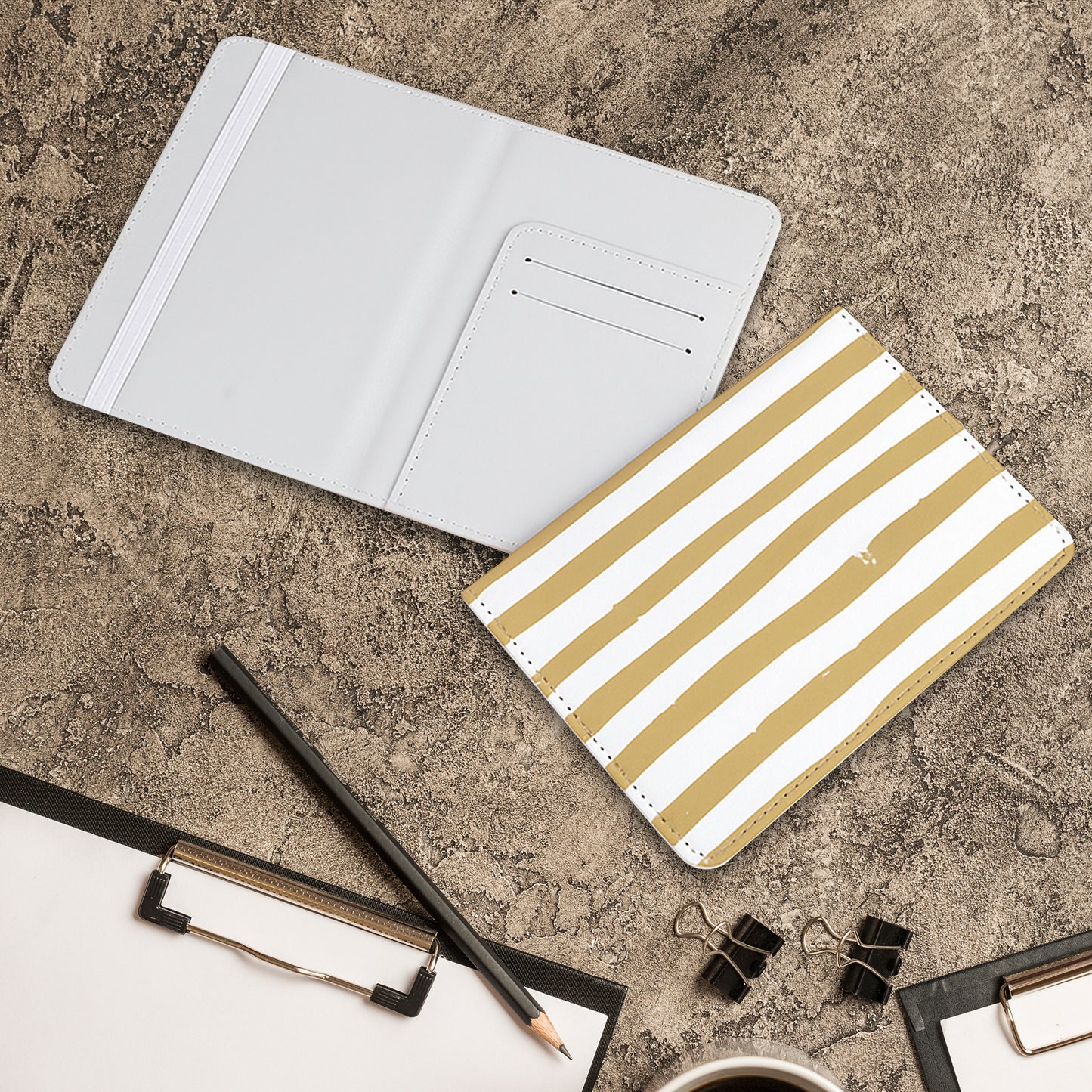 Jolitee Premium PU Vegan Leather Passport Holder, Brown Stripes