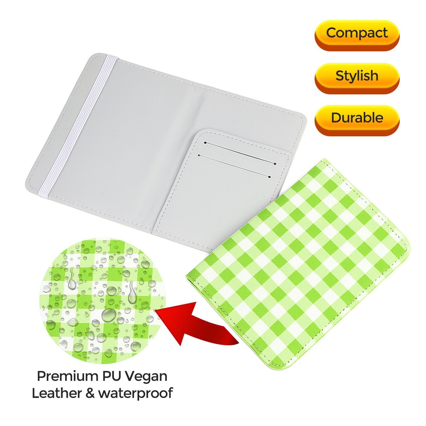 Jolitee Premium PU Vegan Leather Passport Holder, Green Checkered