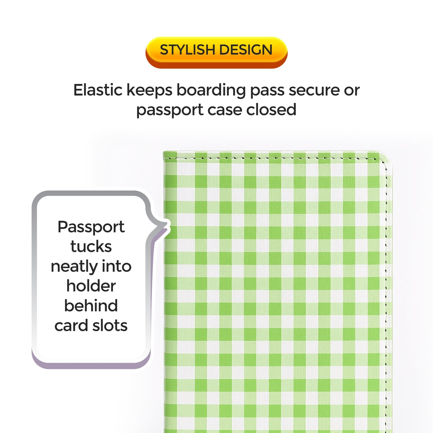 Jolitee Premium PU Vegan Leather Passport Holder, Green Checkered