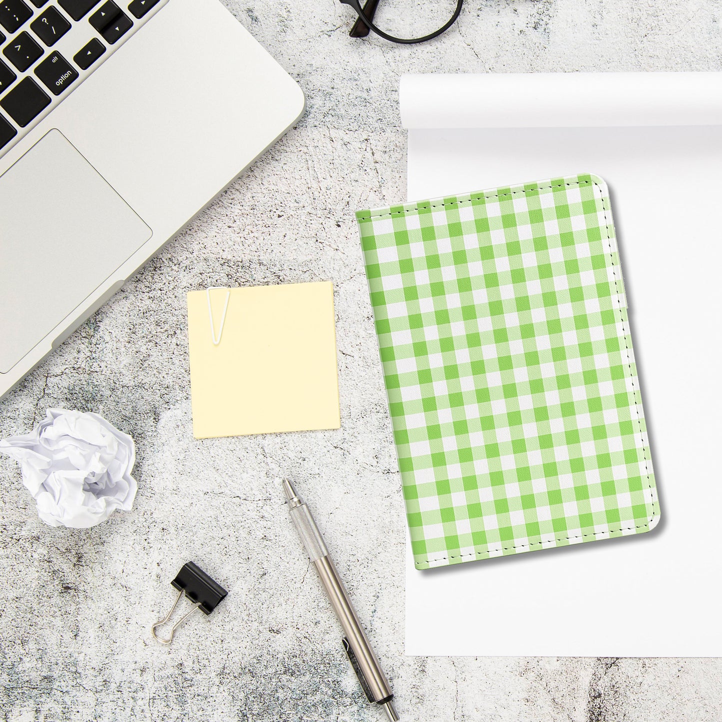 Jolitee Premium PU Vegan Leather Passport Holder, Green Checkered