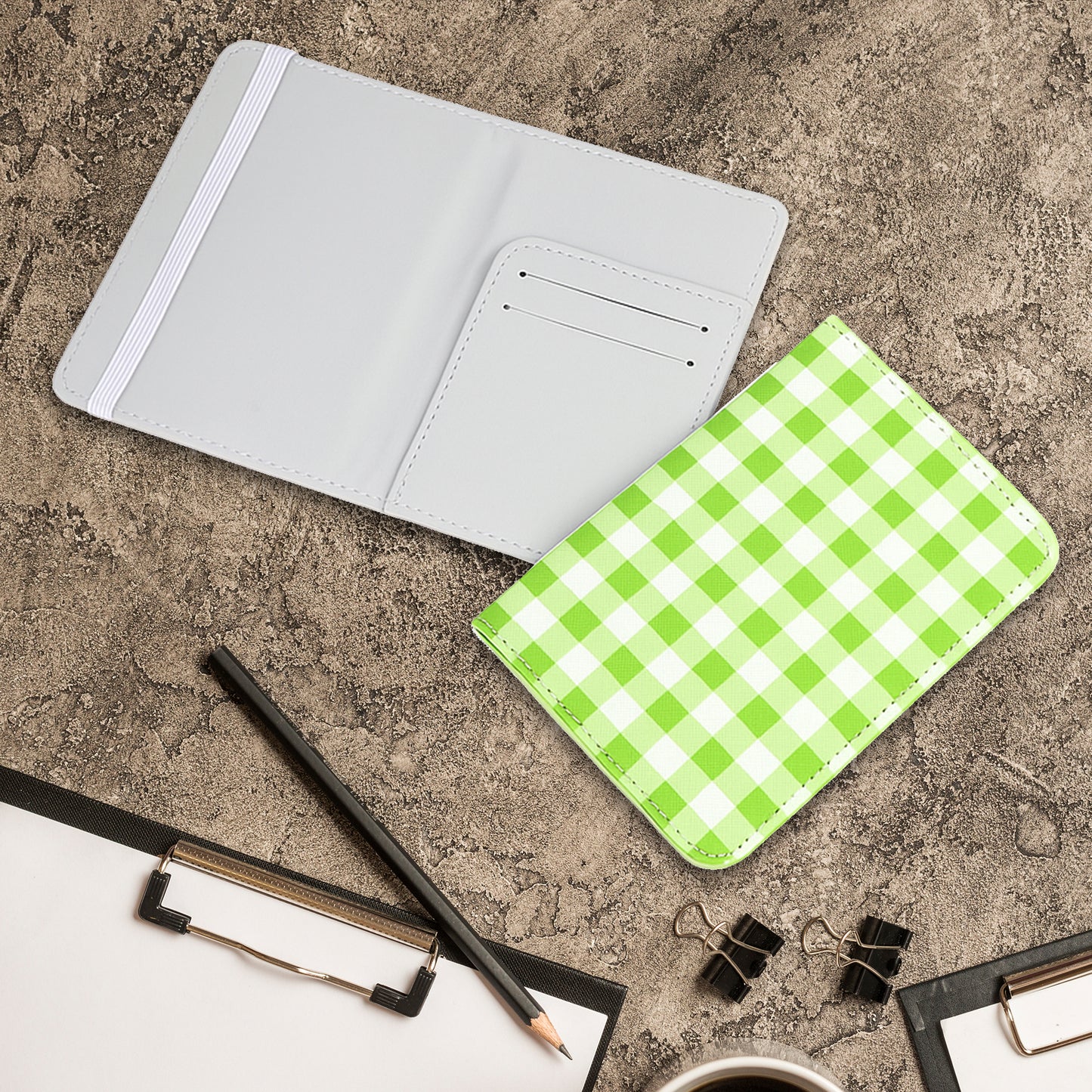 Jolitee Premium PU Vegan Leather Passport Holder, Green Checkered