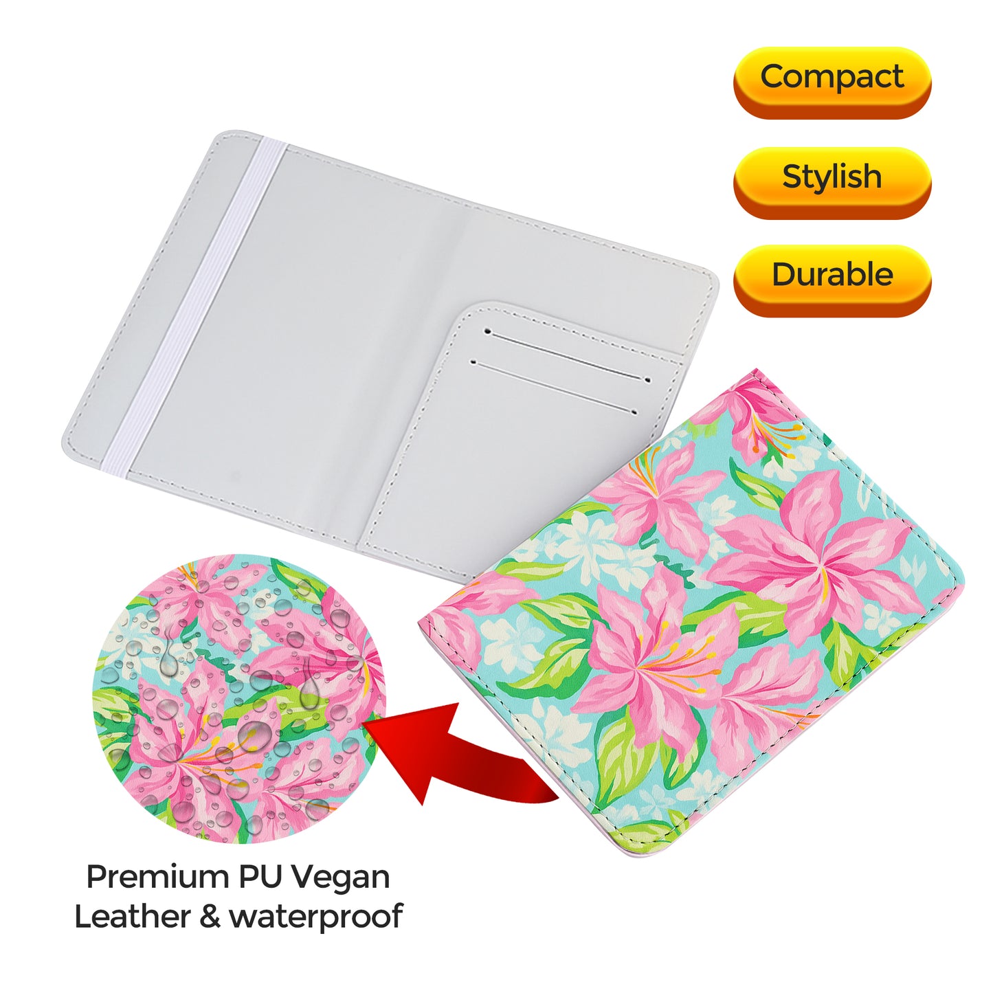 Jolitee Premium PU Vegan Leather Passport Holder, Green Floral