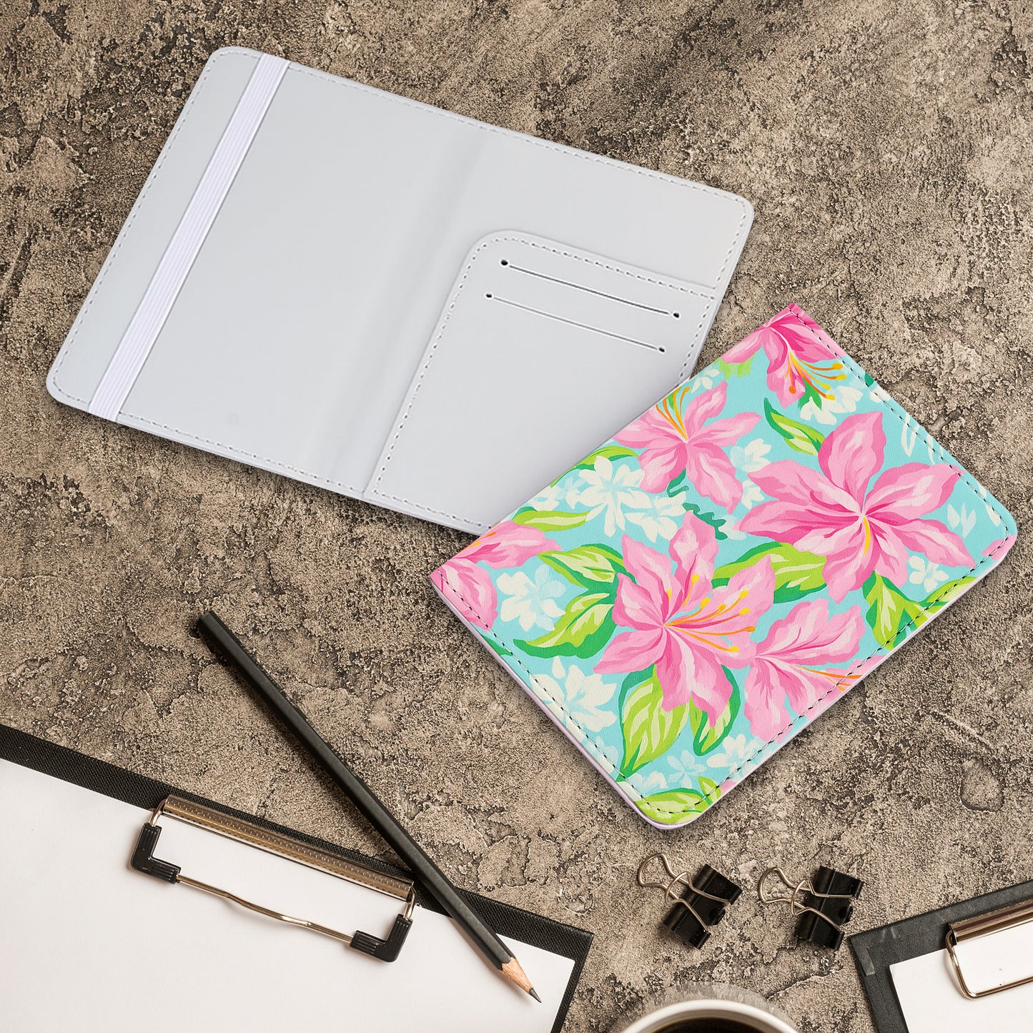 Jolitee Premium PU Vegan Leather Passport Holder, Green Floral