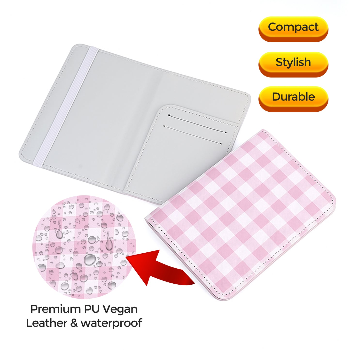 Jolitee Premium PU Vegan Leather Passport Holder, Pink Checkered