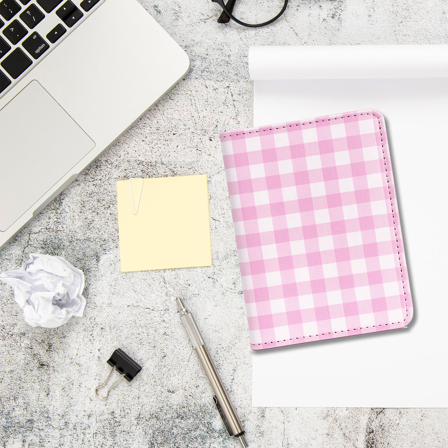 Jolitee Premium PU Vegan Leather Passport Holder, Pink Checkered