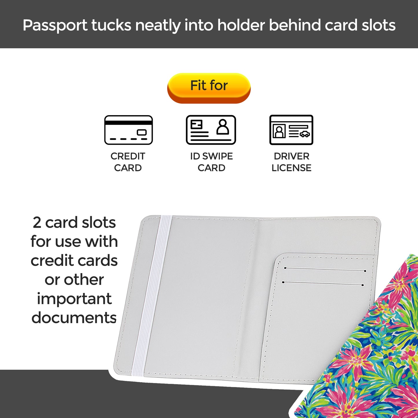 Jolitee Premium PU Vegan Leather Passport Holder, Pink Floral