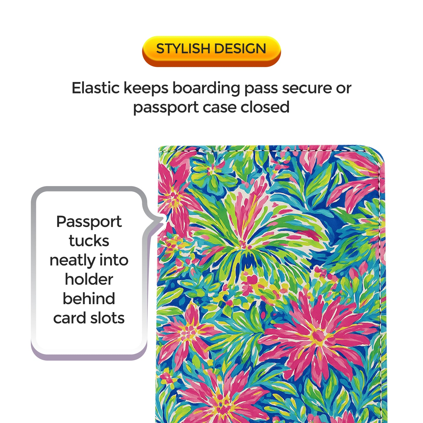 Jolitee Premium PU Vegan Leather Passport Holder, Pink Floral