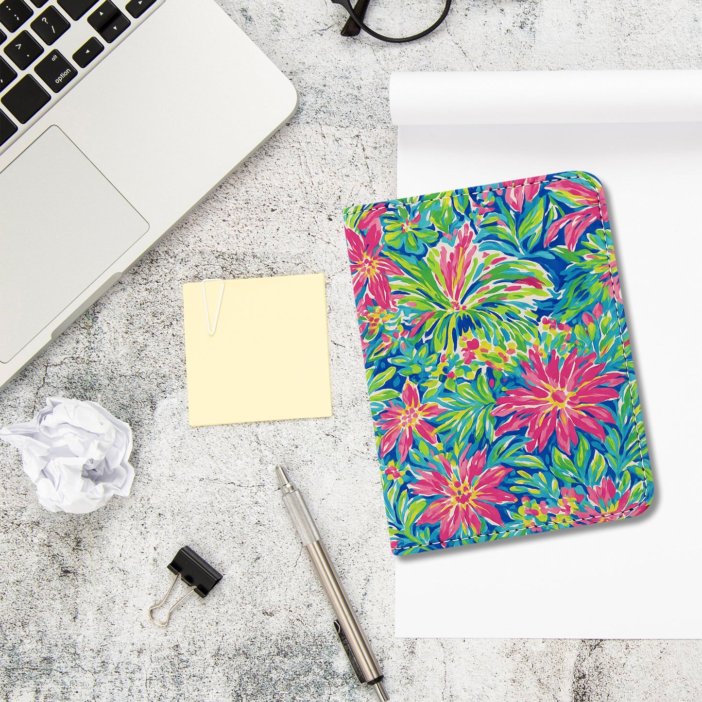 Jolitee Premium PU Vegan Leather Passport Holder, Pink Floral