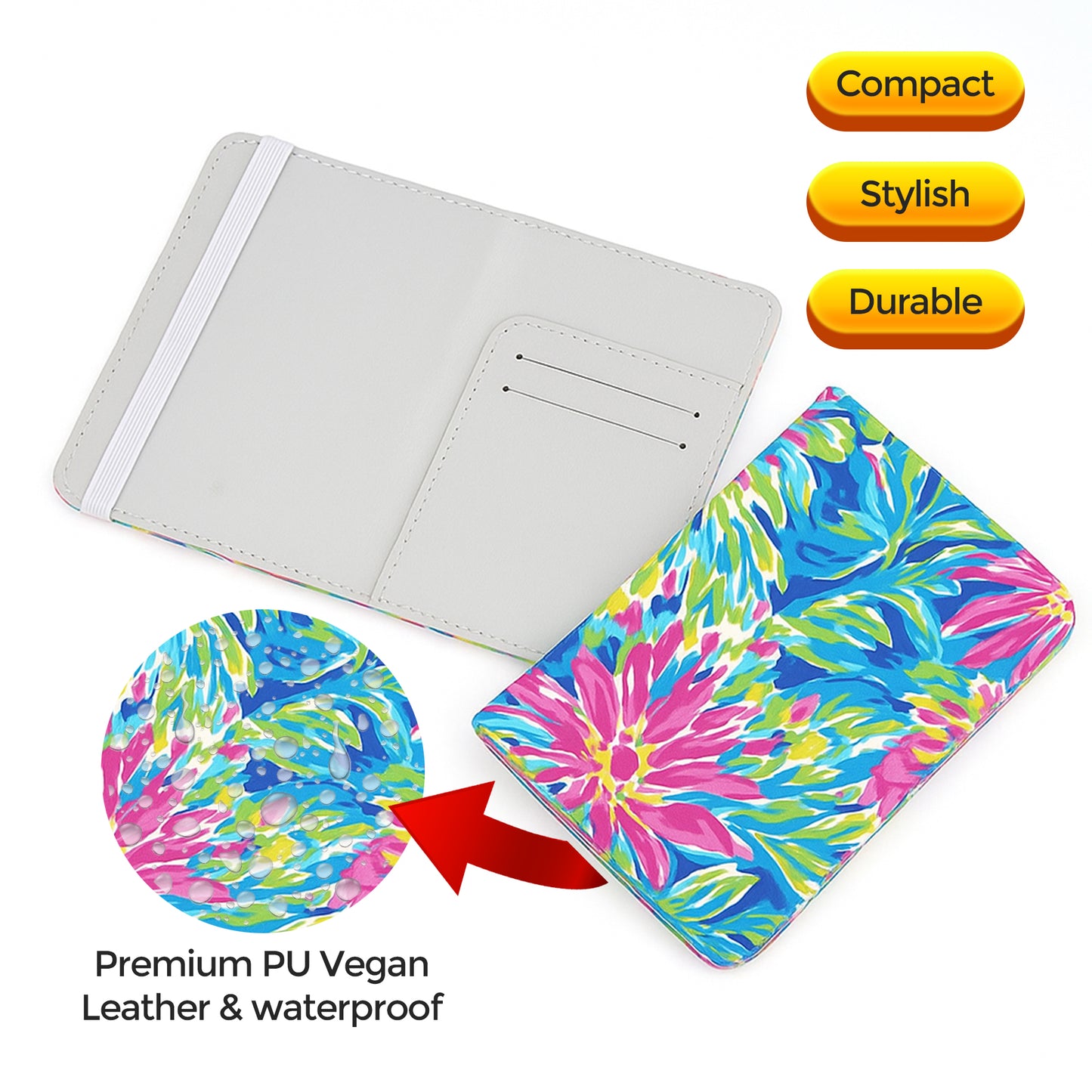 Jolitee Premium PU Vegan Leather Passport Holder, Pink Flower