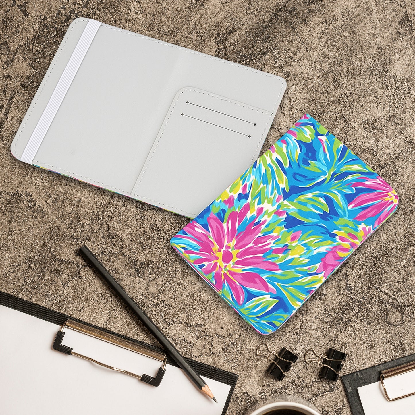 Jolitee Premium PU Vegan Leather Passport Holder, Pink Flower