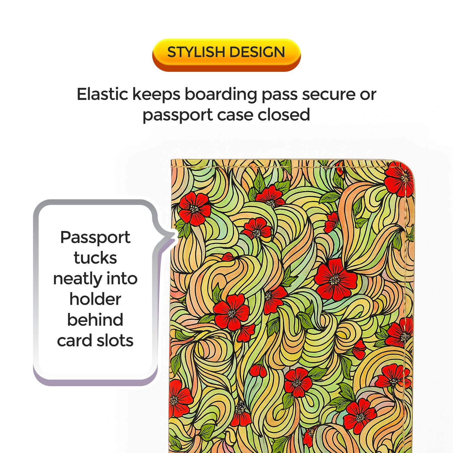 Jolitee Premium PU Vegan Leather Passport Holder, Red Daisy