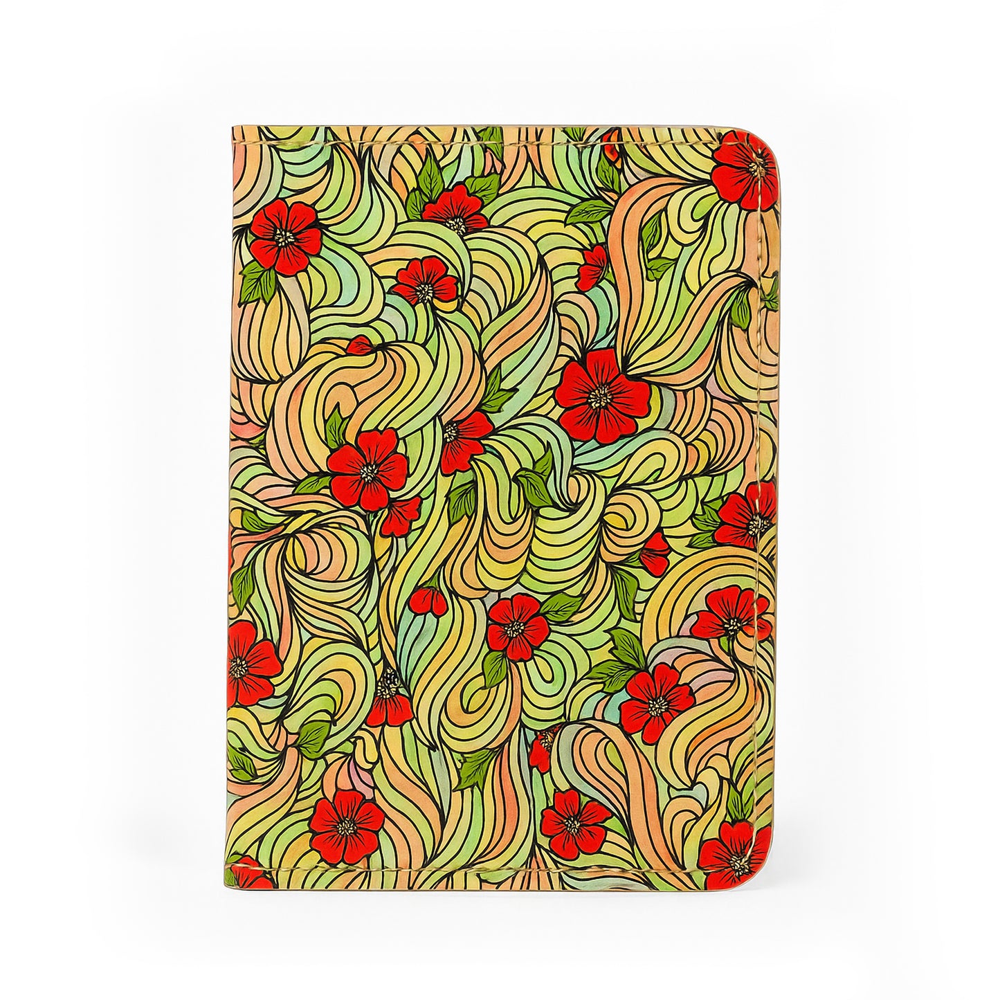 Jolitee Premium PU Vegan Leather Passport Holder, Red Daisy