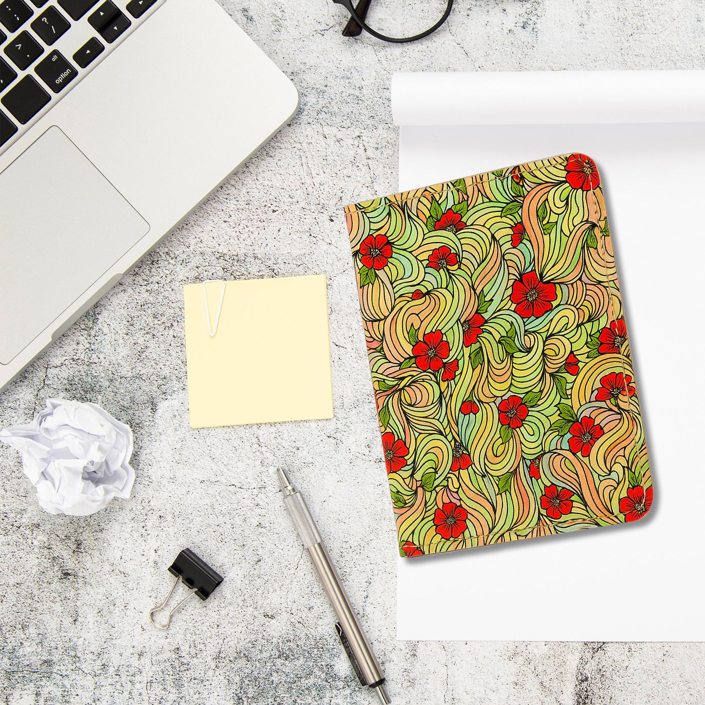 Jolitee Premium PU Vegan Leather Passport Holder, Red Daisy