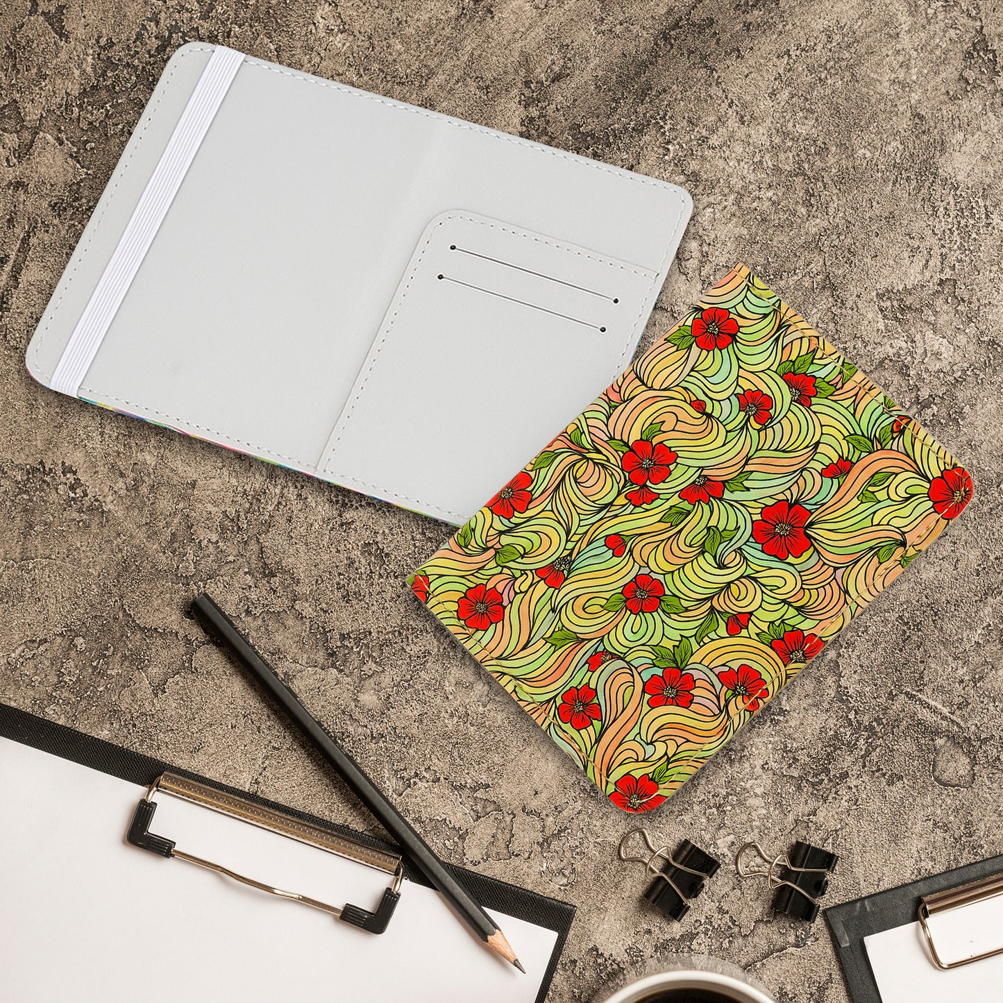 Jolitee Premium PU Vegan Leather Passport Holder, Red Daisy