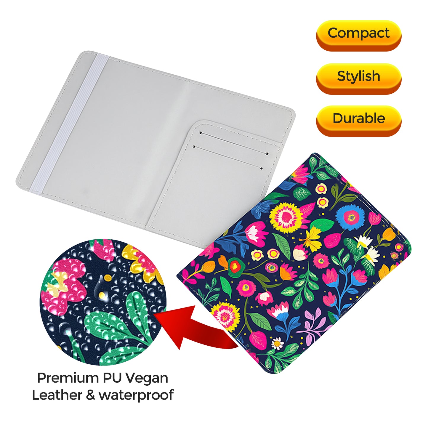 Jolitee Premium PU Vegan Leather Passport Holder, Wildflower