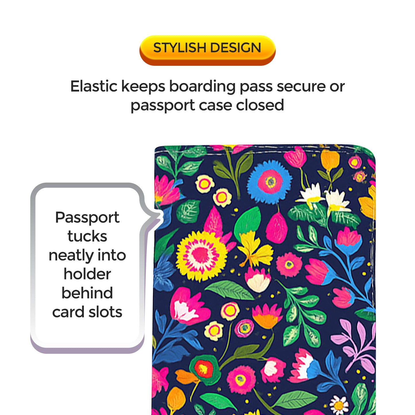 Jolitee Premium PU Vegan Leather Passport Holder, Wildflower
