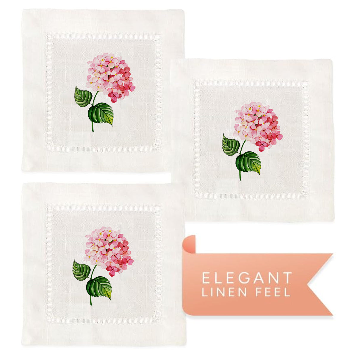 Pink Hydrangea Hemstitch Napkins