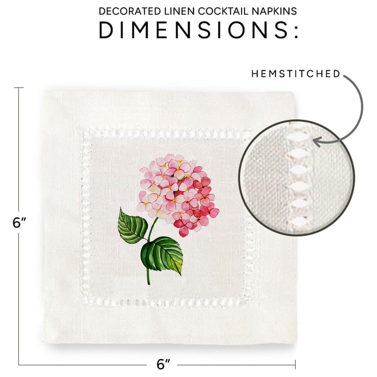 Pink Hydrangea Hemstitch Napkins