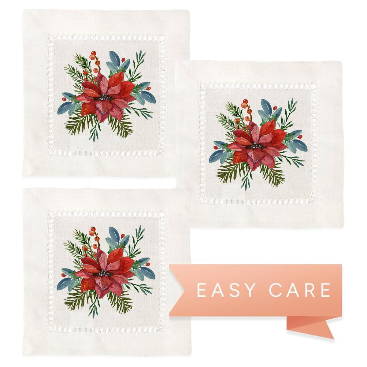 Poinsettia Hemstitch Napkins