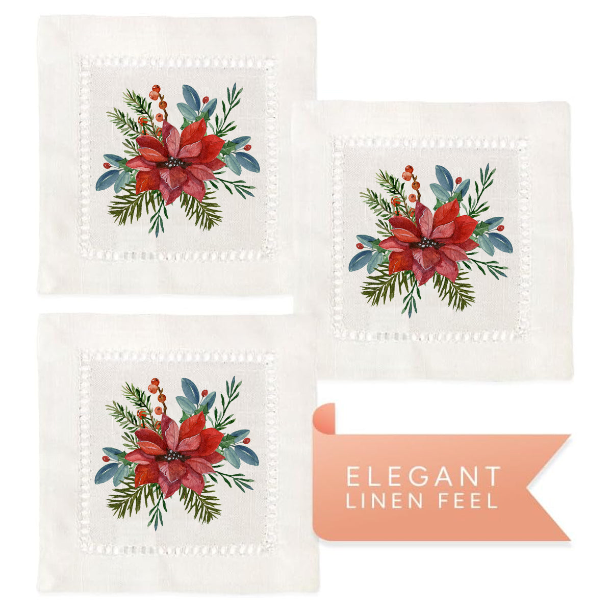 Poinsettia Hemstitch Napkins
