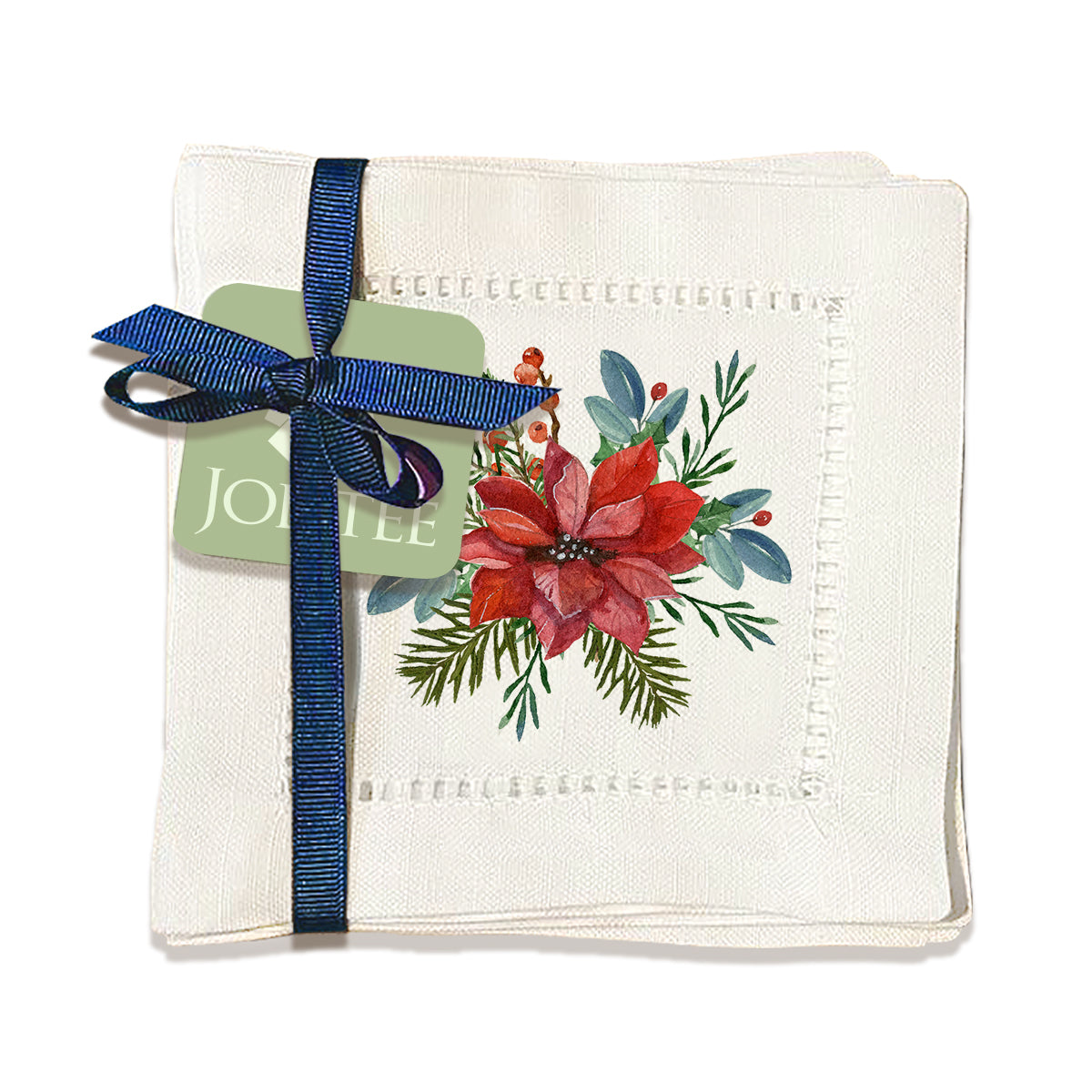 Poinsettia Hemstitch Napkins
