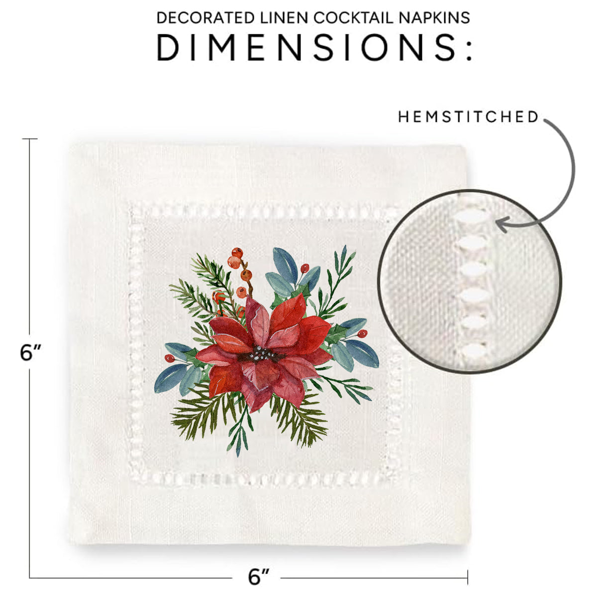 Poinsettia Hemstitch Napkins