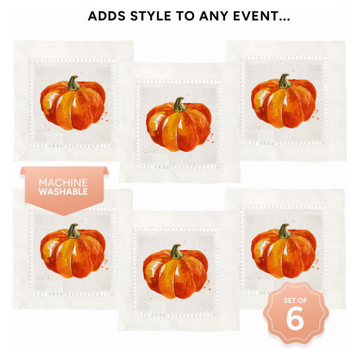 Pumpkin Splash Hemstitch Napkins