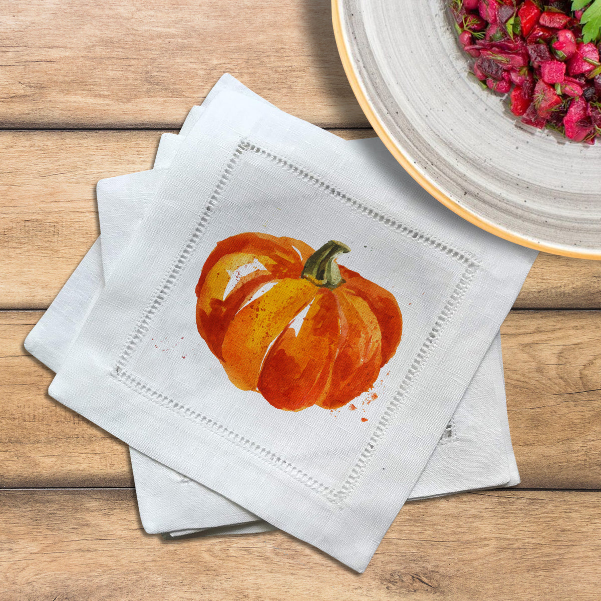 Pumpkin Splash Hemstitch Napkins