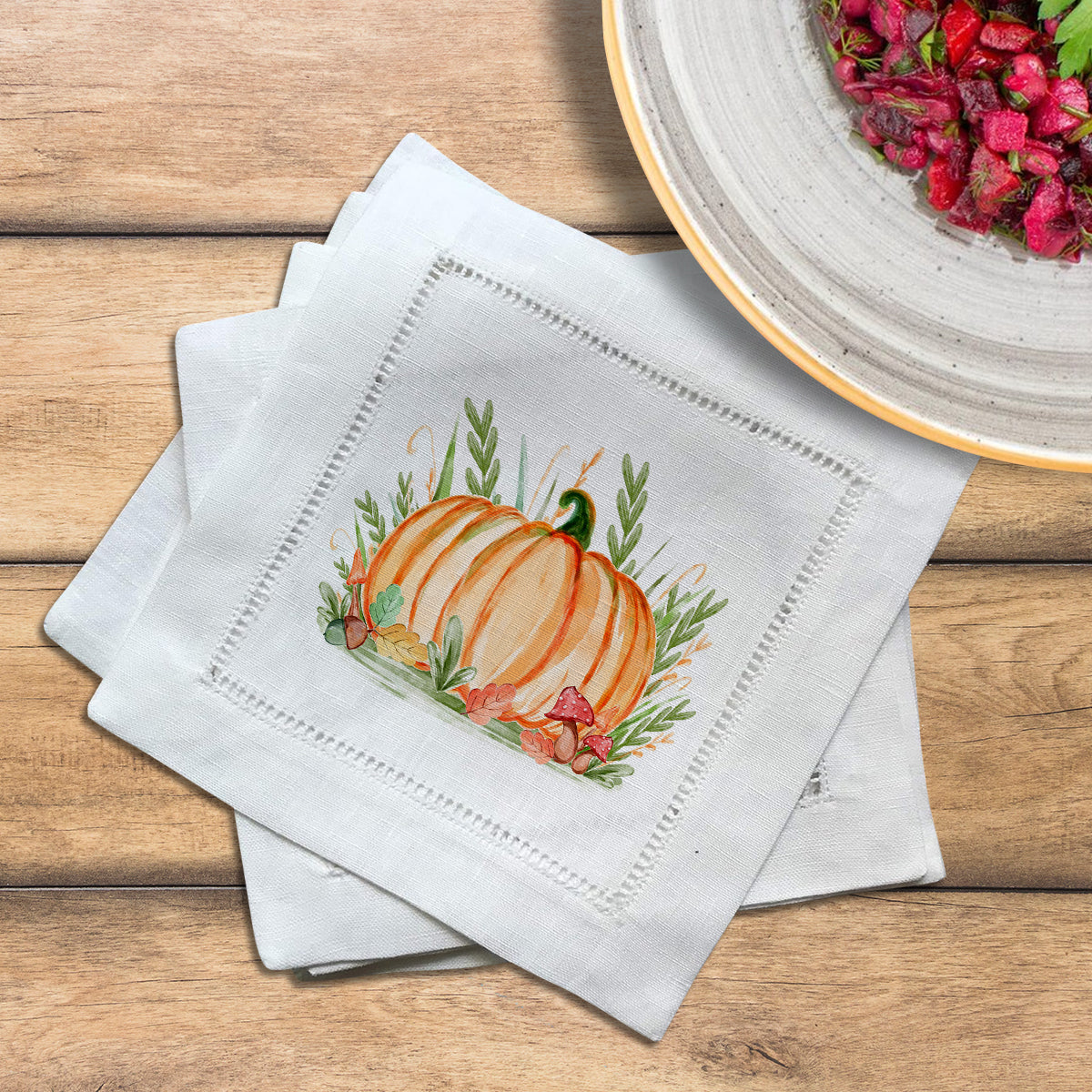 Pumpkin Hemstitch Napkins