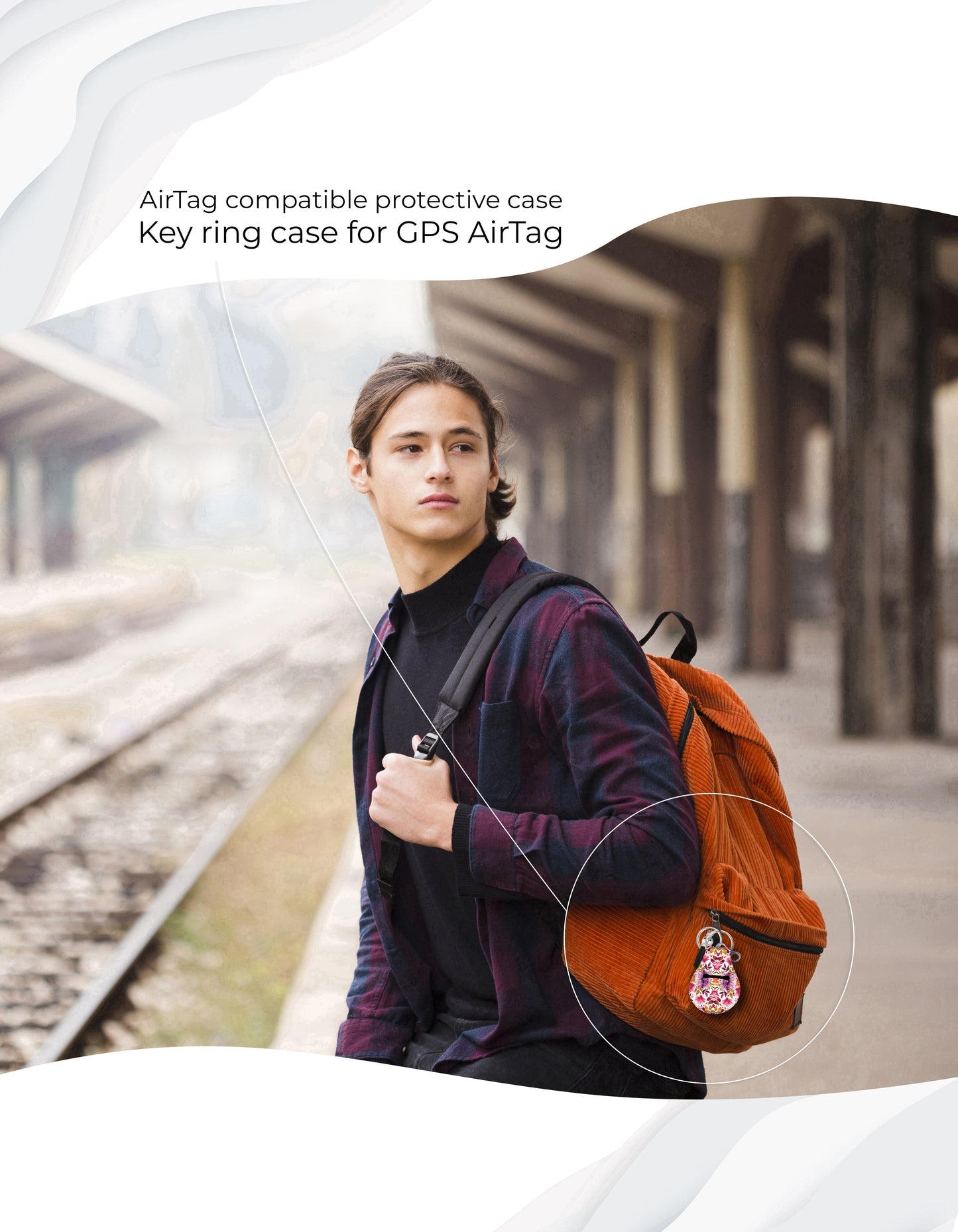 Jolitee Neoprene AirTag Compatible Case Keychain – Durable & Stylish Holder with Secure Ring and Clip, Compatible with Apple AirTag (Purple Red Flower)