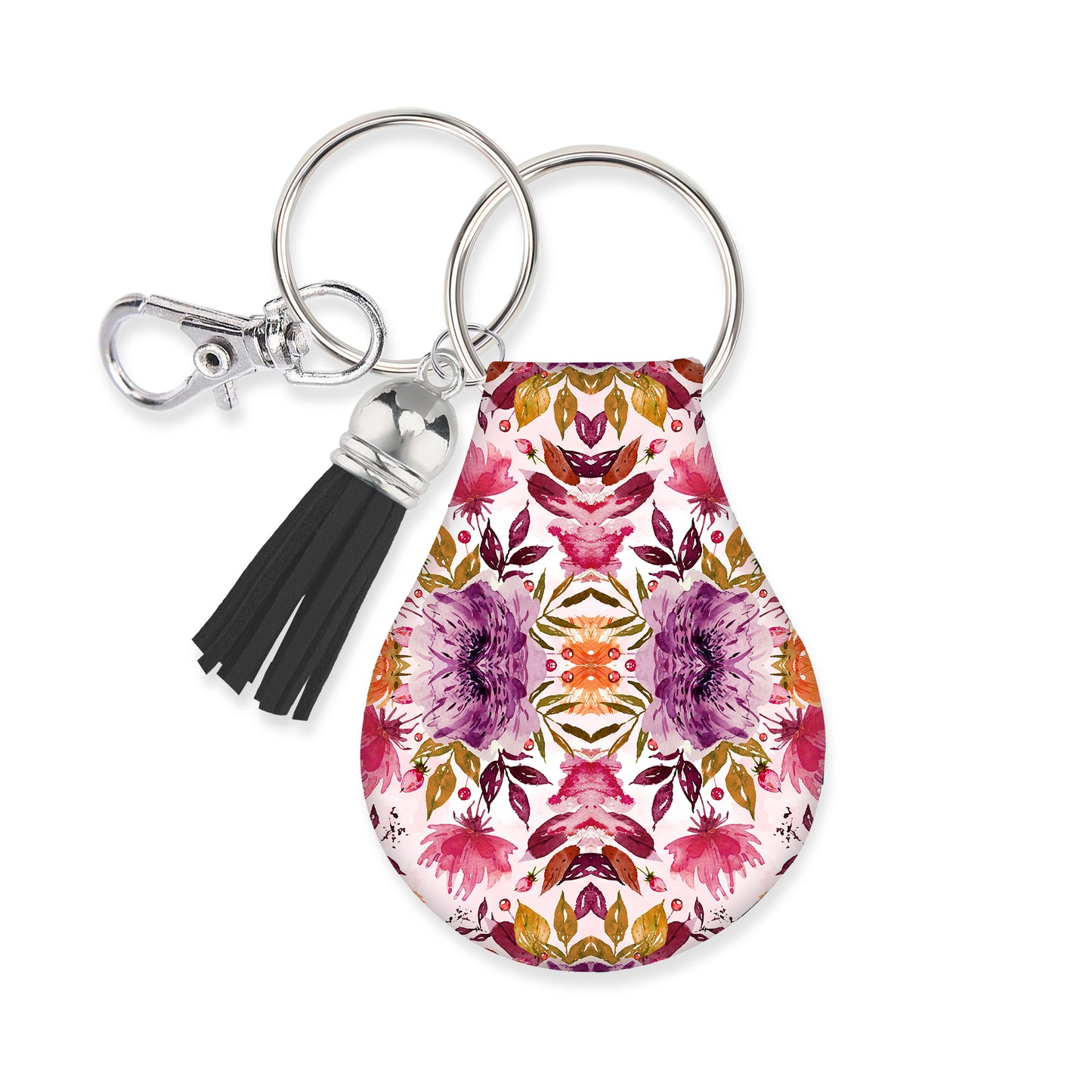 Jolitee Neoprene AirTag Compatible Case Keychain – Durable & Stylish Holder with Secure Ring and Clip, Compatible with Apple AirTag (Purple Red Flower)