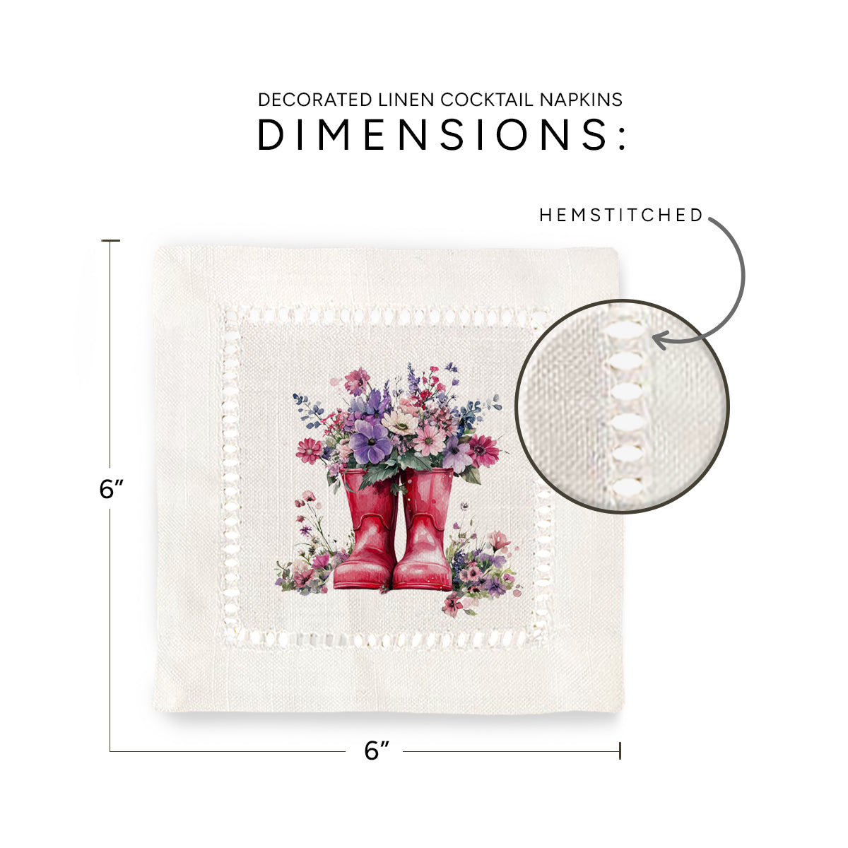 Red Garden Boots Hemstitch Napkins