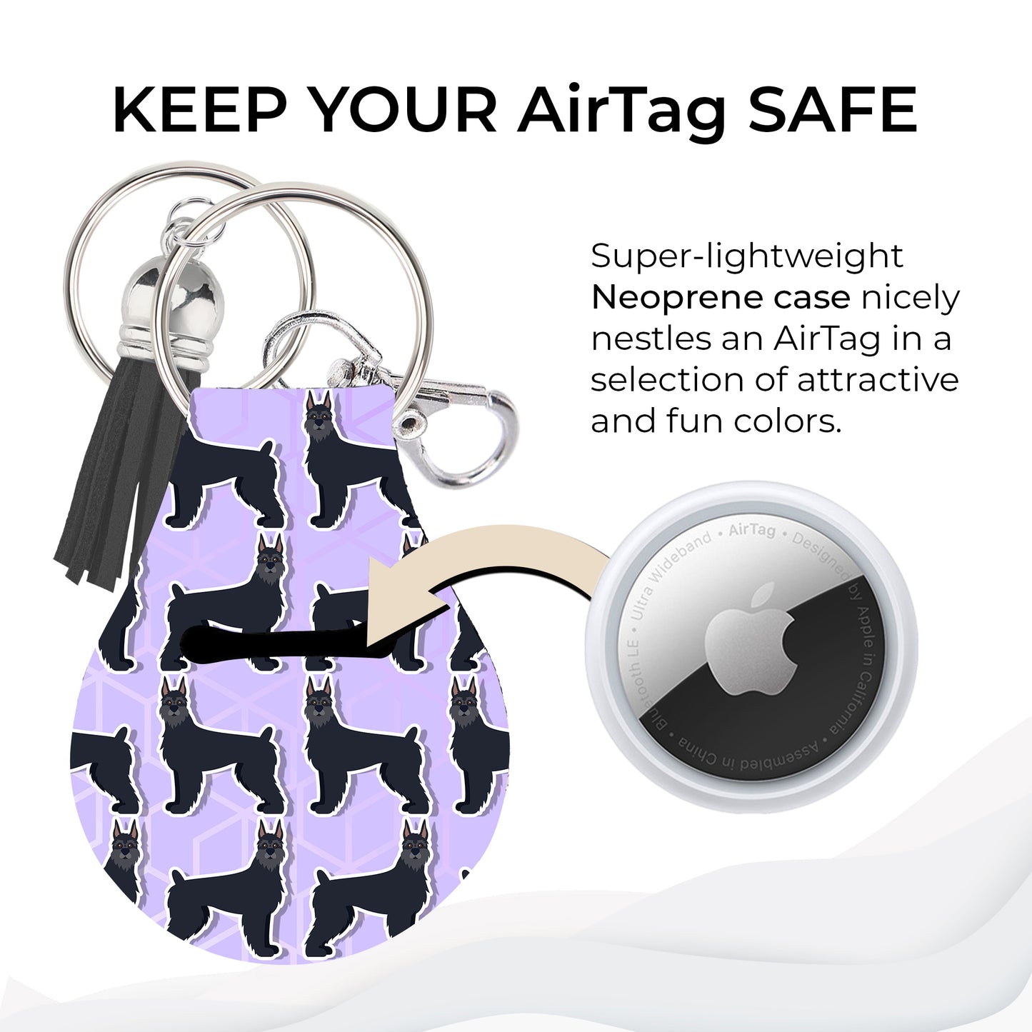 Jolitee Neoprene AirTag Compatible Case Keychain – Durable & Stylish Holder with Secure Ring and Clip, Compatible with Apple AirTag (Riesenschnauzer)