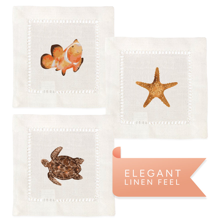 Sea Life Hemstitch Napkins