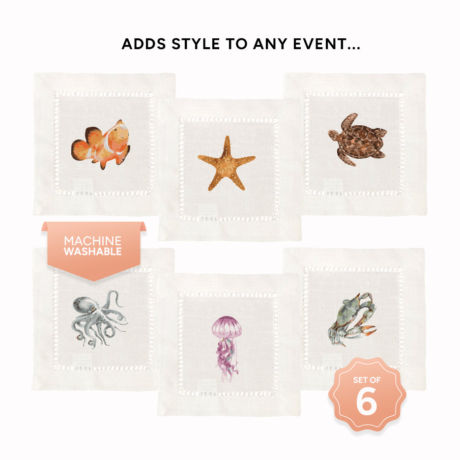 Sea Life Hemstitch Napkins