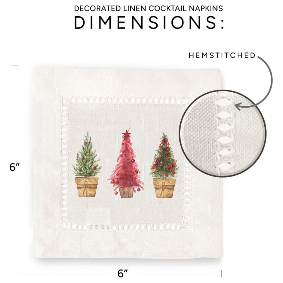Triple Christmas Trees Hemstitch Napkins