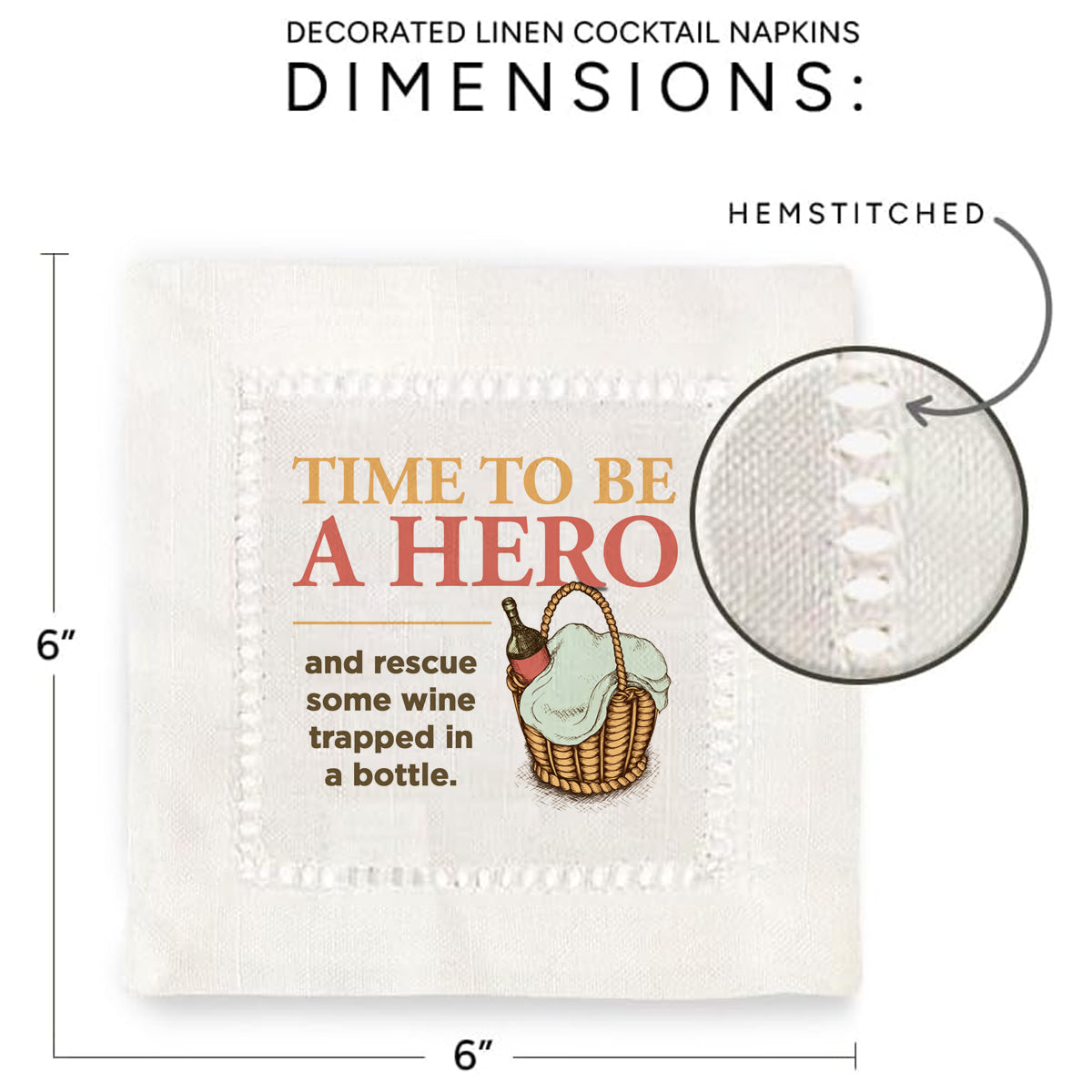 Time To Be a Hero Hemstitch Napkins