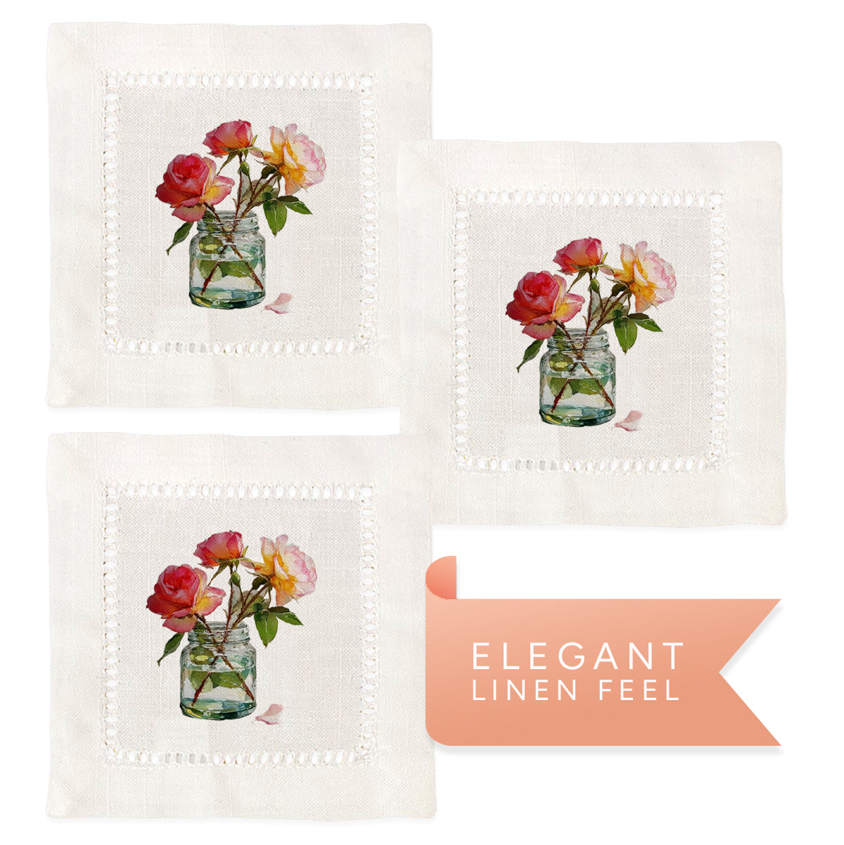 Vintage Rose Hemstitch Napkins