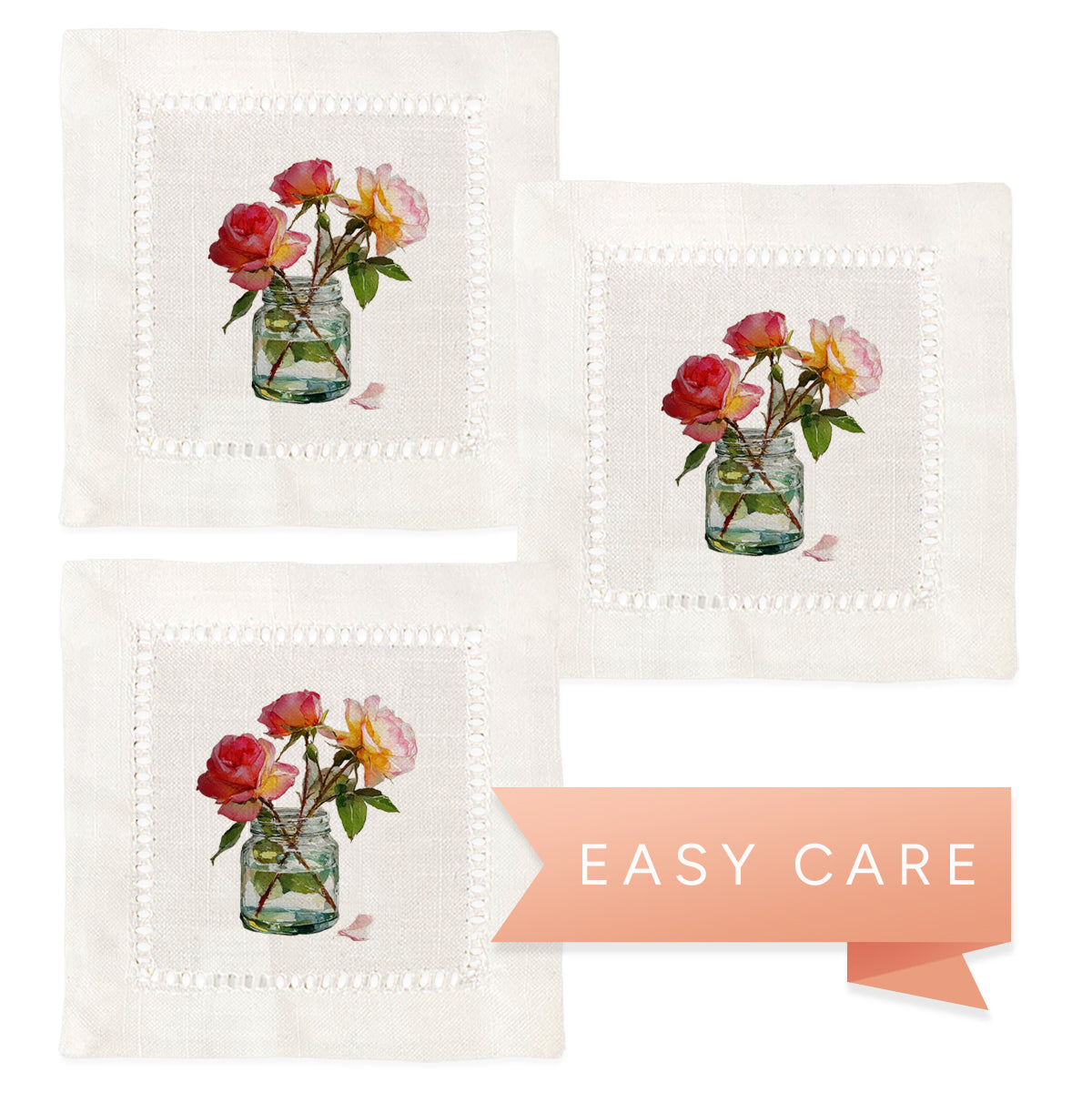 Vintage Rose Hemstitch Napkins